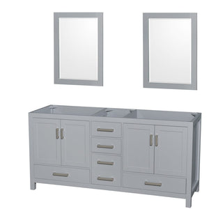 Wyndham Collection WCS141472DGYCXSXXM24 Sheffield 72 Inch Double Bathroom Vanity in Gray, No Countertop, No Sink, and 24 Inch Mirrors