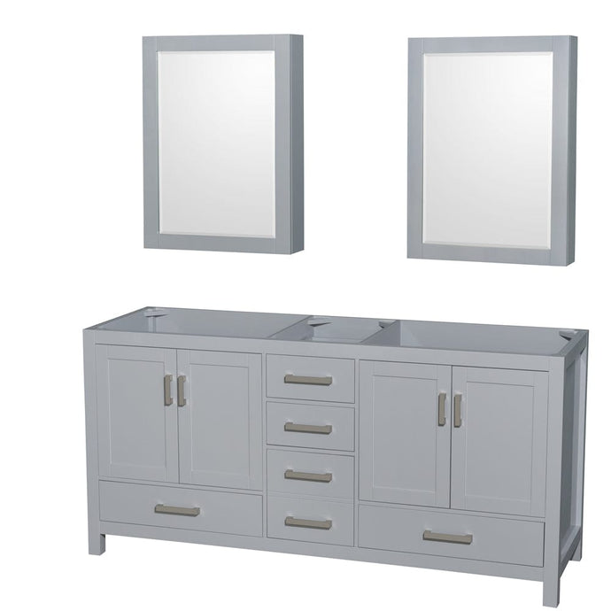 Wyndham Collection WCS141472DGYCXSXXMED Sheffield 72 Inch Double Bathroom Vanity in Gray, No Countertop, No Sink, and Medicine Cabinets