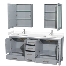 Load image into Gallery viewer, Wyndham Collection WCS141472DGYWCUNSMED Sheffield 72 Inch Double Bathroom Vanity in Gray, White Cultured Marble Countertop, Undermount Square Sinks, Medicine Cabinets