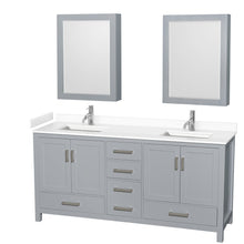 Load image into Gallery viewer, Wyndham Collection WCS141472DGYWCUNSMED Sheffield 72 Inch Double Bathroom Vanity in Gray, White Cultured Marble Countertop, Undermount Square Sinks, Medicine Cabinets