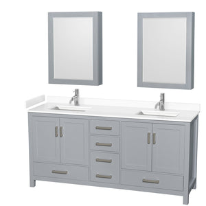 Wyndham Collection WCS141472DGYWCUNSMED Sheffield 72 Inch Double Bathroom Vanity in Gray, White Cultured Marble Countertop, Undermount Square Sinks, Medicine Cabinets