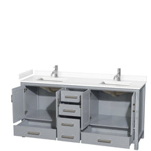 Load image into Gallery viewer, Wyndham Collection WCS141472DGYWCUNSMXX Sheffield 72 Inch Double Bathroom Vanity in Gray, White Cultured Marble Countertop, Undermount Square Sinks, No Mirror
