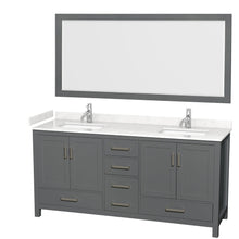 Load image into Gallery viewer, Wyndham Collection WCS141472DKGC2UNSM70 Sheffield 72 Inch Double Bathroom Vanity in Dark Gray, Carrara Cultured Marble Countertop, Undermount Square Sinks, 70 Inch Mirror