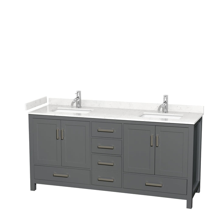 Wyndham Collection WCS141472DKGC2UNSMXX Sheffield 72 Inch Double Bathroom Vanity in Dark Gray, Carrara Cultured Marble Countertop, Undermount Square Sinks, No Mirror