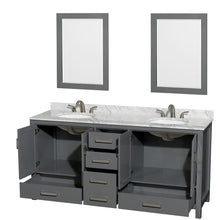 Load image into Gallery viewer, Wyndham Collection WCS141472DKGCMUNOM24 Sheffield 72 Inch Double Bathroom Vanity in Dark Gray, White Carrara Marble Countertop, Undermount Oval Sinks, and 24 Inch Mirrors