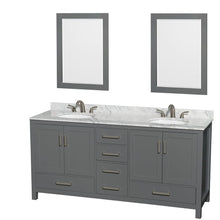 Load image into Gallery viewer, Wyndham Collection WCS141472DKGCMUNOM24 Sheffield 72 Inch Double Bathroom Vanity in Dark Gray, White Carrara Marble Countertop, Undermount Oval Sinks, and 24 Inch Mirrors