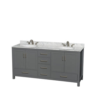 Wyndham Collection WCS141472DKGCMUNOMXX Sheffield 72 Inch Double Bathroom Vanity in Dark Gray, White Carrara Marble Countertop, Undermount Oval Sinks, and No Mirror