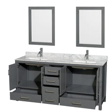 Load image into Gallery viewer, Wyndham Collection WCS141472DKGCMUNSM24 Sheffield 72 Inch Double Bathroom Vanity in Dark Gray, White Carrara Marble Countertop, Undermount Square Sinks, and 24 Inch Mirrors