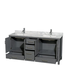 Load image into Gallery viewer, Wyndham Collection WCS141472DKGCMUNSMXX Sheffield 72 Inch Double Bathroom Vanity in Dark Gray, White Carrara Marble Countertop, Undermount Square Sinks, and No Mirror