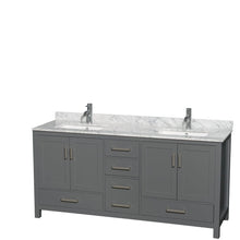 Load image into Gallery viewer, Wyndham Collection WCS141472DKGCMUNSMXX Sheffield 72 Inch Double Bathroom Vanity in Dark Gray, White Carrara Marble Countertop, Undermount Square Sinks, and No Mirror