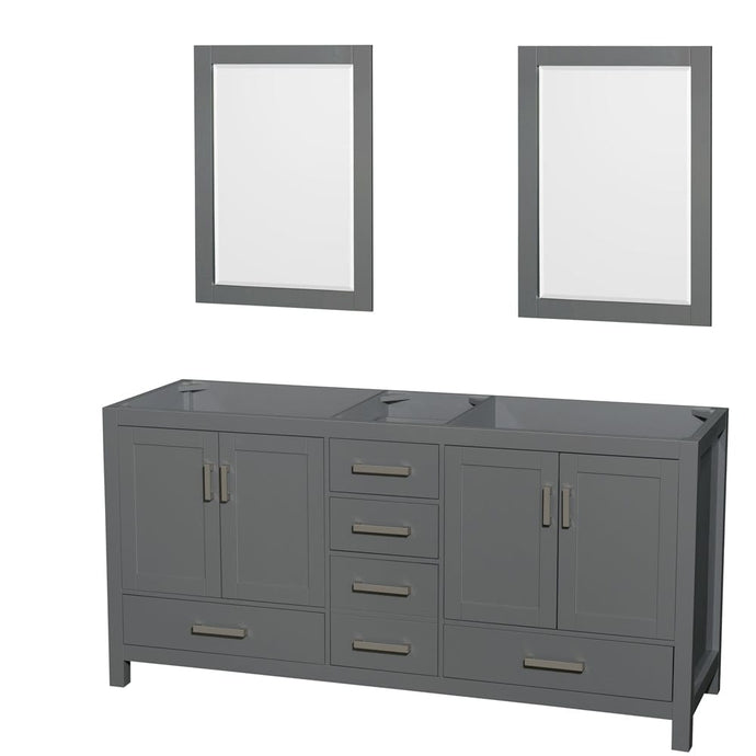 Wyndham Collection WCS141472DKGCXSXXM24 Sheffield 72 Inch Double Bathroom Vanity in Dark Gray, No Countertop, No Sink, and 24 Inch Mirrors