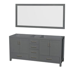 Load image into Gallery viewer, Wyndham Collection WCS141472DKGCXSXXM70 Sheffield 72 Inch Double Bathroom Vanity in Dark Gray, No Countertop, No Sink, and 70 Inch Mirror