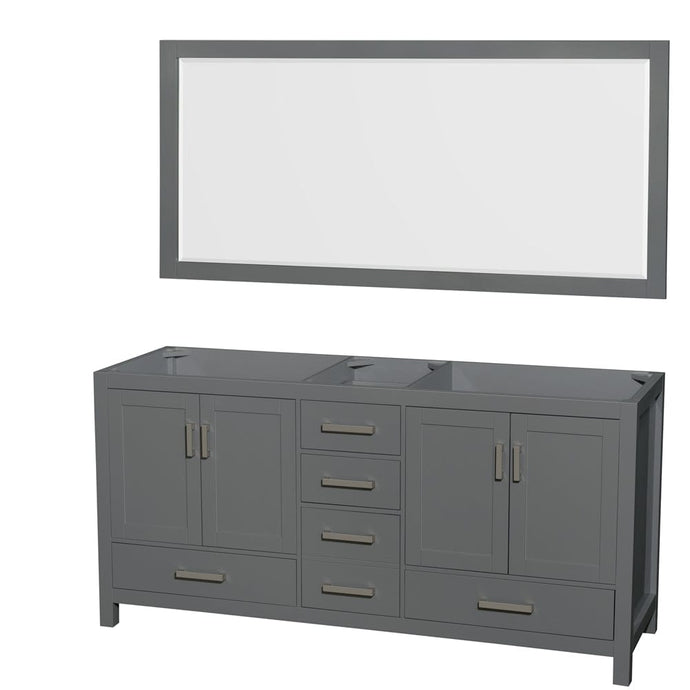 Wyndham Collection WCS141472DKGCXSXXM70 Sheffield 72 Inch Double Bathroom Vanity in Dark Gray, No Countertop, No Sink, and 70 Inch Mirror