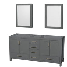 Load image into Gallery viewer, Wyndham Collection WCS141472DKGCXSXXMED Sheffield 72 Inch Double Bathroom Vanity in Dark Gray, No Countertop, No Sink, and Medicine Cabinets