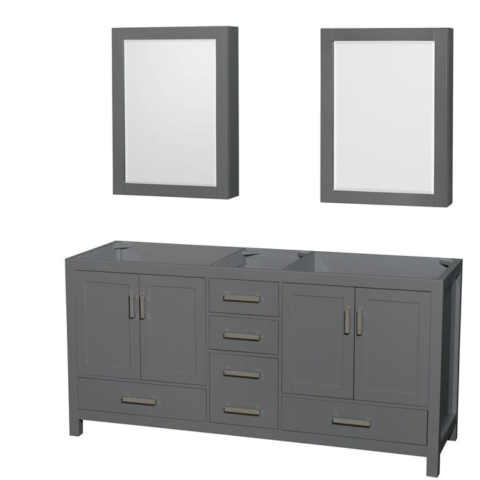Wyndham Collection WCS141472DKGCXSXXMED Sheffield 72 Inch Double Bathroom Vanity in Dark Gray, No Countertop, No Sink, and Medicine Cabinets