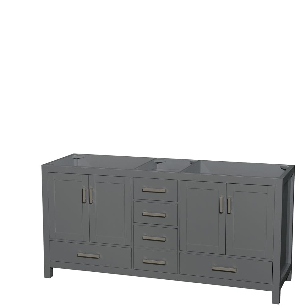 Wyndham Collection WCS141472DKGCXSXXMXX Sheffield 72 Inch Double Bathroom Vanity in Dark Gray, No Countertop, No Sink, and No Mirror