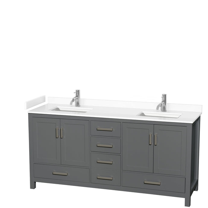 Wyndham Collection WCS141472DKGWCUNSMXX Sheffield 72 Inch Double Bathroom Vanity in Dark Gray, White Cultured Marble Countertop, Undermount Square Sinks, No Mirror