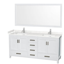 Load image into Gallery viewer, Wyndham Collection WCS141472DWHC2UNSM70 Sheffield 72 Inch Double Bathroom Vanity in White, Carrara Cultured Marble Countertop, Undermount Square Sinks, 70 Inch Mirror