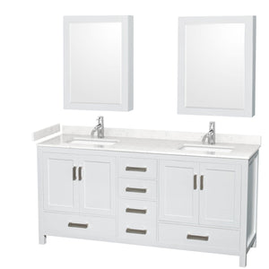 Wyndham Collection WCS141472DWHC2UNSMED Sheffield 72 Inch Double Bathroom Vanity in White, Carrara Cultured Marble Countertop, Undermount Square Sinks, Medicine Cabinets