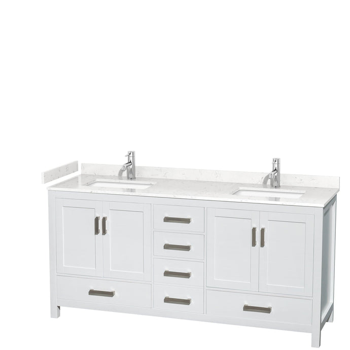 Wyndham Collection WCS141472DWHC2UNSMXX Sheffield 72 Inch Double Bathroom Vanity in White, Carrara Cultured Marble Countertop, Undermount Square Sinks, No Mirror