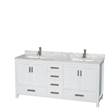 Load image into Gallery viewer, Wyndham Collection WCS141472DWHCMUNSMXX Sheffield 72 Inch Double Bathroom Vanity in White, White Carrara Marble Countertop, Undermount Square Sinks, and No Mirror