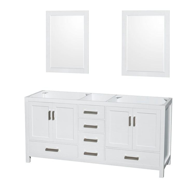 Wyndham Collection WCS141472DWHCXSXXM24 Sheffield 72 Inch Double Bathroom Vanity in White, No Countertop, No Sinks, and 24 Inch Mirrors