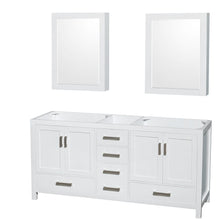 Load image into Gallery viewer, Wyndham Collection WCS141472DWHCXSXXMED Sheffield 72 Inch Double Bathroom Vanity in White, No Countertop, No Sinks, and Medicine Cabinets