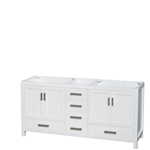 Wyndham Collection WCS141472DWHCXSXXMXX Sheffield 72 Inch Double Bathroom Vanity in White, No Countertop, No Sinks, and No Mirror