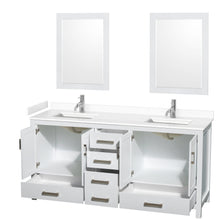 Load image into Gallery viewer, Wyndham Collection WCS141472DWHWCUNSM24 Sheffield 72 Inch Double Bathroom Vanity in White, White Cultured Marble Countertop, Undermount Square Sinks, 24 Inch Mirrors