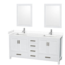 Load image into Gallery viewer, Wyndham Collection WCS141472DWHWCUNSM24 Sheffield 72 Inch Double Bathroom Vanity in White, White Cultured Marble Countertop, Undermount Square Sinks, 24 Inch Mirrors