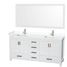 Load image into Gallery viewer, Wyndham Collection WCS141472DWHWCUNSM70 Sheffield 72 Inch Double Bathroom Vanity in White, White Cultured Marble Countertop, Undermount Square Sinks, 70 Inch Mirror