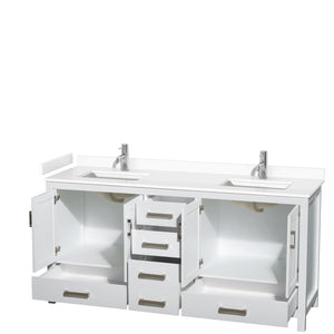 Wyndham Collection WCS141472DWHWCUNSMXX Sheffield 72 Inch Double Bathroom Vanity in White, White Cultured Marble Countertop, Undermount Square Sinks, No Mirror