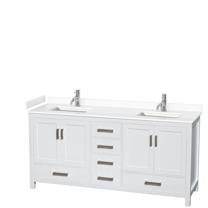 Wyndham Collection WCS141472DWHWCUNSMXX Sheffield 72 Inch Double Bathroom Vanity in White, White Cultured Marble Countertop, Undermount Square Sinks, No Mirror