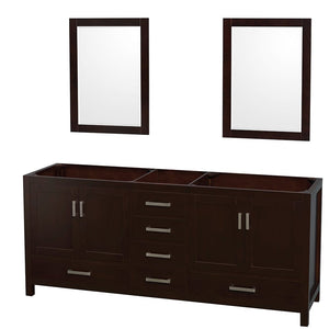 Wyndham Collection WCS141480DESCXSXXM24 Sheffield 80 Inch Double Bathroom Vanity in Espresso, No Countertop, No Sinks, and 24 Inch Mirrors