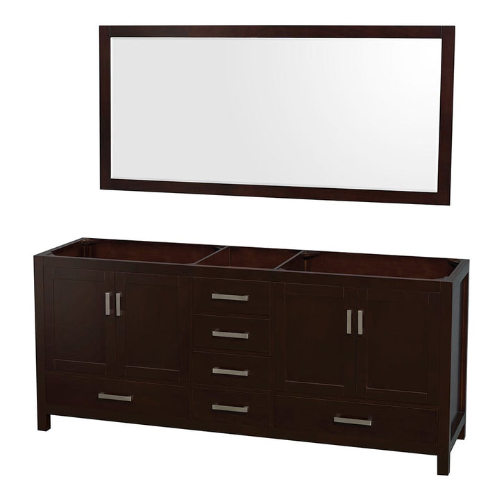 Wyndham Collection WCS141480DESCXSXXM70 Sheffield 80 Inch Double Bathroom Vanity in Espresso, No Countertop, No Sinks, and 70 Inch Mirror