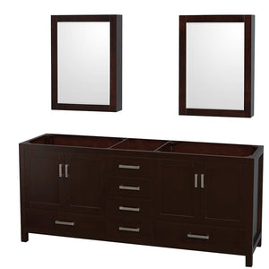 Wyndham Collection WCS141480DESCXSXXMED Sheffield 80 Inch Double Bathroom Vanity in Espresso, No Countertop, No Sinks, and Medicine Cabinets