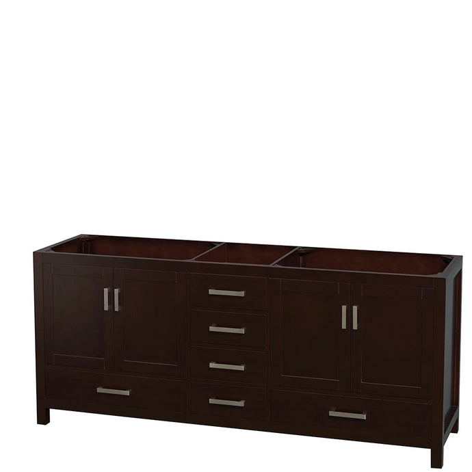 Wyndham Collection WCS141480DESCXSXXMXX Sheffield 80 Inch Double Bathroom Vanity in Espresso, No Countertop, No Sinks, and No Mirror