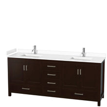 Load image into Gallery viewer, Wyndham Collection WCS141480DESWCUNSMXX Sheffield 80 Inch Double Bathroom Vanity in Espresso, White Cultured Marble Countertop, Undermount Square Sinks, No Mirror