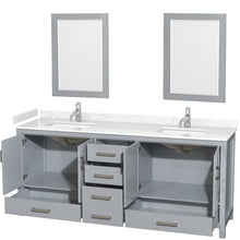 Load image into Gallery viewer, Wyndham Collection WCS141480DGYC2UNSM24 Sheffield 80 Inch Double Bathroom Vanity in Gray, Carrara Cultured Marble Countertop, Undermount Square Sinks, 24 Inch Mirrors