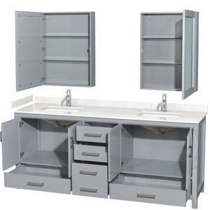 Wyndham Collection WCS141480DGYC2UNSMED Sheffield 80 Inch Double Bathroom Vanity in Gray, Carrara Cultured Marble Countertop, Undermount Square Sinks, Medicine Cabinets