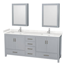 Load image into Gallery viewer, Wyndham Collection WCS141480DGYC2UNSMED Sheffield 80 Inch Double Bathroom Vanity in Gray, Carrara Cultured Marble Countertop, Undermount Square Sinks, Medicine Cabinets