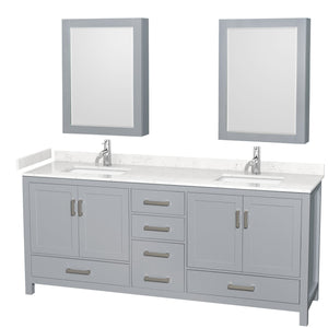 Wyndham Collection WCS141480DGYC2UNSMED Sheffield 80 Inch Double Bathroom Vanity in Gray, Carrara Cultured Marble Countertop, Undermount Square Sinks, Medicine Cabinets