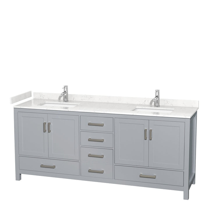 Wyndham Collection WCS141480DGYC2UNSMXX Sheffield 80 Inch Double Bathroom Vanity in Gray, Carrara Cultured Marble Countertop, Undermount Square Sinks, No Mirror