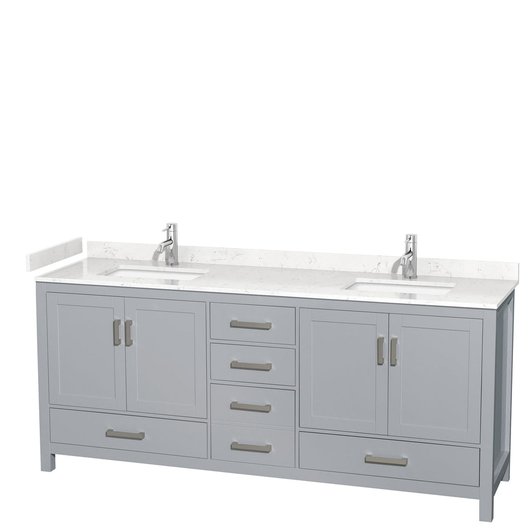 Wyndham Collection WCS141480DGYC2UNSMXX Sheffield 80 Inch Double Bathroom Vanity in Gray, Carrara Cultured Marble Countertop, Undermount Square Sinks, No Mirror