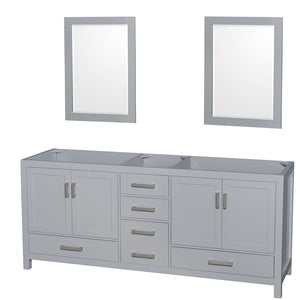 Wyndham Collection WCS141480DGYCXSXXM24 Sheffield 80 Inch Double Bathroom Vanity in Gray, No Countertop, No Sink, and 24 Inch Mirrors