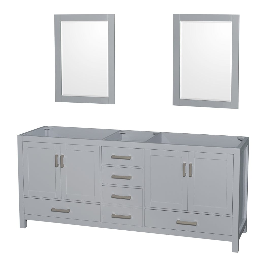 Wyndham Collection WCS141480DGYCXSXXM24 Sheffield 80 Inch Double Bathroom Vanity in Gray, No Countertop, No Sink, and 24 Inch Mirrors