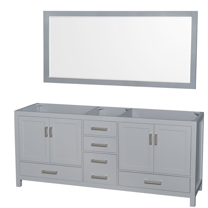 Wyndham Collection WCS141480DGYCXSXXM70 Sheffield 80 Inch Double Bathroom Vanity in Gray, No Countertop, No Sink, and 70 Inch Mirror