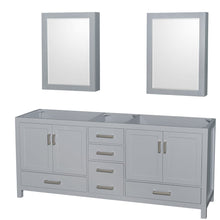 Load image into Gallery viewer, Wyndham Collection WCS141480DGYCXSXXMED Sheffield 80 Inch Double Bathroom Vanity in Gray, No Countertop, No Sink, and Medicine Cabinets
