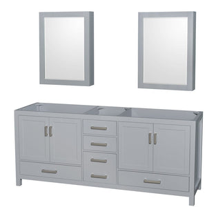 Wyndham Collection WCS141480DGYCXSXXMED Sheffield 80 Inch Double Bathroom Vanity in Gray, No Countertop, No Sink, and Medicine Cabinets