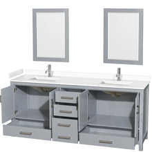 Load image into Gallery viewer, Wyndham Collection WCS141480DGYWCUNSM24 Sheffield 80 Inch Double Bathroom Vanity in Gray, White Cultured Marble Countertop, Undermount Square Sinks, 24 Inch Mirrors